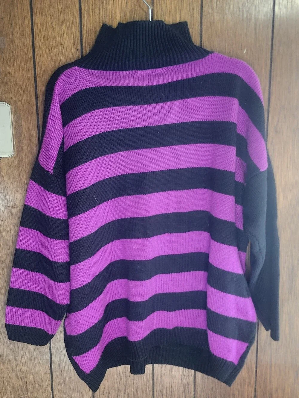 Esprit Sport Vintage Black & Magenta Oversized M-XL Mock Neck Sweater 80s Vintag
